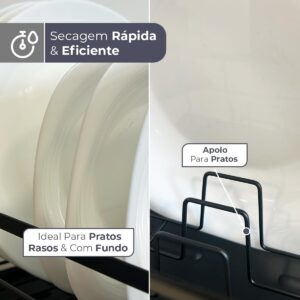 Decolab Escorredor de Louça Duplo Ferro Resistente com Bandeja de Escoamento Automático 360°para Bancada com Porta Talheres Removível e Compacto (Preto, 1 Andar) - Imagem 8