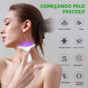 Massageador Facial LED 7 Cores, Dispositivo de Beleza para Pescoço com Fototerapia, 7 Modos de Massagem, Recarregável USB-C, Display LED (Branco) - Imagem 2