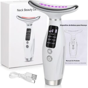 Massageador Facial LED 7 Cores, Dispositivo de Beleza para Pescoço com Fototerapia, 7 Modos de Massagem, Recarregável USB-C, Display LED (Branco) - Imagem 5