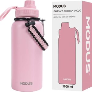 Garrafa Térmica 950ml de Inox, Parede Dupla, Isolamento a Vácuo, Bico Antivazamento, Com Alça de Paracord, Mantém Quente e Gelado (Rosa) - Imagem 4