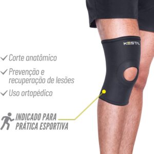 Joelheira Cinta Ortopédica Longa Com Orifício e Reforço Saúde Kestal Ksn002 (Preta, G) - Imagem 5