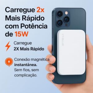 Power Bank Indução 5.000mAh Turbo, Carregador Portátil Magnético, Carregamento Ultra Rápido, Leve e Compacto, Compatível Com Todo Celular Com Carregamento Mag - Linha Premium - Branco - Imagem 5