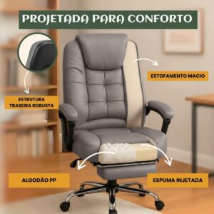 Cadeira De Escritório Itália Presidente Ergonômica Couro Sintético Encosto Ajustável Com Trava E Apoio Para Pés Cor Preta Luvinco (Cinza) - Imagem 8