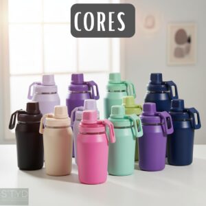 Garrafa Térmica, Tampa Antivazamento, com Canudo e Alça, Base Antiderrapante, Parede Dupla em Inox que Conserva Líquidos Quentes e Frios por Horas (Roxo, 350ml) - Imagem 7