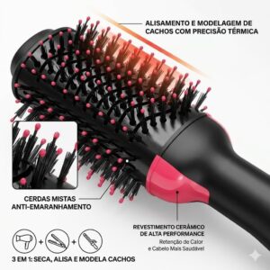 Escova Secadora Modeladora Jimmystore 1000W Íons Anti-Frizz Alisadora 3 em 1 110V Preta - Imagem 5