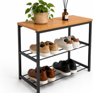 Sapateira Banco Industrial LH Móveis 2 Prateleiras, Cedro | Para Hall/Closet/Quarto, em Chapa de Aço - Imagem 1