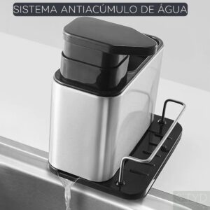 Dispenser para Detergente, Organizador Multifuncional de Pia em Aço Inox com Suporte para Bucha e Utensílios - Imagem 6