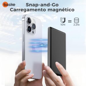 Basike Power Bank, 5000mAh Carregador Ultrafino e Portátil Universal por Indução, PD20W Carregamento Rápido, Compatível com MagSafe, 1 Saída USB C (Cinza, 5000mAh) - Imagem 3