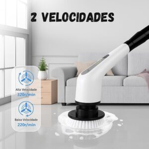 Esfregão Elétrico Profissional 9 em 1 Recarregável Mop 360º Sem Fio Potente Portátil Limpeza Pesada Banheiro Cozinha Piso Azulejo Janela Escova Multiuso Compacto Giratório Casa Premium Ajustavel - Imagem 7
