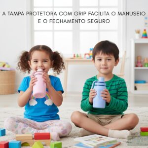 Garrafa Térmica, Tampa Antivazamento, com Canudo e Alça, Base Antiderrapante, Parede Dupla em Inox que Conserva Líquidos Quentes e Frios por Horas (Roxo, 350ml) - Imagem 4