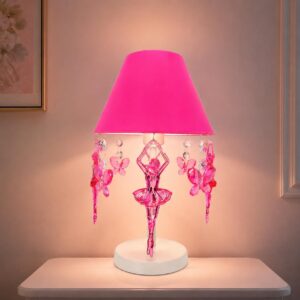 Abajur Infantil Luminária de Mesa Borboletas Bailarinas Decoração Quarto Bebê Menina Rosa Pink Acrílico Branco - Imagem 1