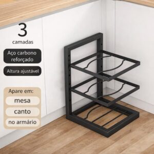 Organizador de Panela 3 Andares em Metal | Suporte Vertical para Armazenamento de Panelas, Tampas, Cozinha | Ótimo para Apartamento e Ambientes Pequenos, Organizador de Panelas Premium - Imagem 8