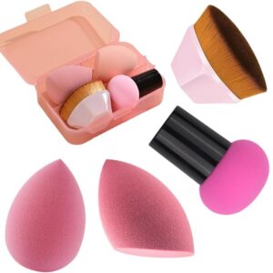 Kit Esponjas e Pincel para Maquiagem Profissional com Estojo – 1 Pincel Hexagonal, 1 Esponja Cogumelo, 2 Esponjas Gota 3D – Aplicação de Base, Corretivo, Contorno, Pó, Blush e Iluminador - Imagem 1