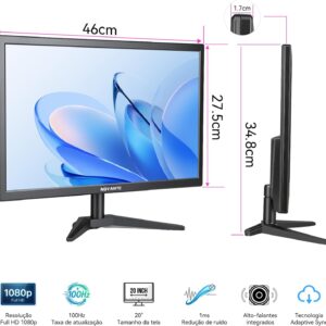 Monitor Gamer LCD 20 Polegadas, 1600x900 HD, 100Hz | Alto-falantes Integrados, Tempo de Resposta 1ms, 250cd/m², 72% NTSC, 1000:1, HDMI/VGA/AUIDO/DC, Bivolt - Imagem 3