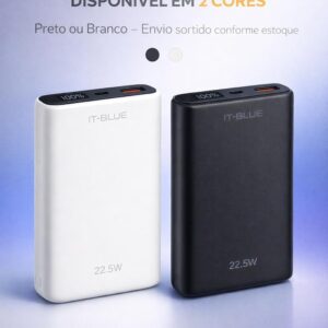 Power Bank 10000 mAh, Carregador Portátil Turbo 22,5W, Display de Led Indicador de Bateria, Entrada USB e Tipo C, Tecnologia Power Delivery, Carregamento Super Rápido - Max-0561 (Preto ou Branco) - Imagem 1
