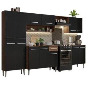 Armário de Cozinha Completa Madesa Emilly 293001 com Balcão e Paneleiro - Rustic/Preto - Imagem 2
