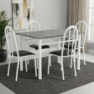 Conjunto Mesa de Jantar 4 Lugares Retangular em Aço com Tampo em Granito Monique Mescla - Artefamol - Imagem 1