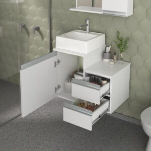 Conjunto Gabinete Banheiro CROSS 60cm - Gabinete + Cuba + Espelheira - MOVEIS JOIA - Imagem 2