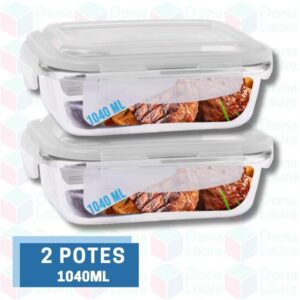Conjunto 2 Potes Vidro Hermético Marmita Com 4 Travas 1040ml - PRATICASA - Imagem 2