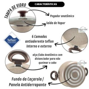 Jogo De Panelas Caçarolas 9 Peças Antiaderente 6 Camadas De Teflon Cor Crema - Marcolar - Imagem 2
