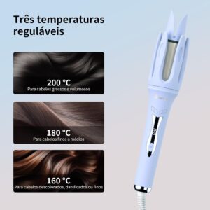 Modelador de Cachos Automático com LCD, 3 Temperaturas Ajustáveis 160°C 180°C 200°C, Revestimento Cerâmico com Óleo, Rotação Esquerda e Direita, Aquecimento Rápido, Cabo Giratório, para Cabelos Curtos Médios e Longos - Imagem 3