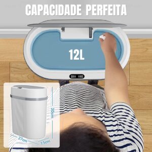Lixeira 12 litros grande automática com sensor inteligente de aproximação para abrir e fechar - Imagem 5