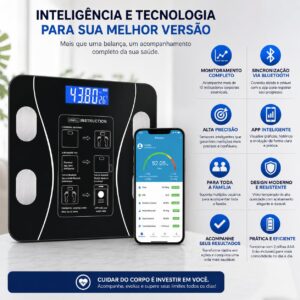 Balança Digital Bioimpedância Corporal Bluetooth até 140 kg com App | Mede Peso, IMC, Gordura, Massa Muscular, Água Corporal e Metabolismo | Smart Scale Inteligente Vidro Temperado - Imagem 6