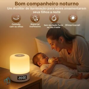 Luminária de Mesa LED Recarregável com Relógio Digital e Controle Remoto, Abajur Touch Ajustavel Sem Fio Portátil, Luz Noturna para Quarto Infantil, Berçário Escritório e Criado mudo - Imagem 3