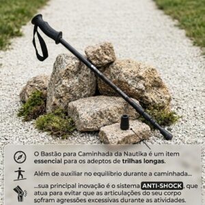 BASTAO DE CAMINHADA AJUSTAVEL ANTI-SHOK ULTRALEVE NAUTIKA PRETO - Imagem 2