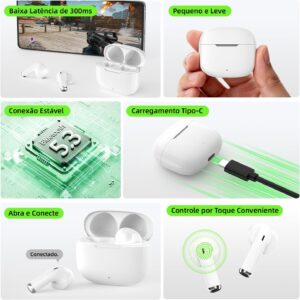 Fone de Ouvido Bluetooth 5.3, Graves Potentes, Drivers de 13mm, 14H de Reprodução, Resistência à Água, Fone sem fio tws, Preto - Imagem 5