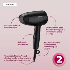 Secador de Cabelo Compacto Essential Travel Philips BHC010/81 Tecnologia ThermoProtect 220V - Imagem 5