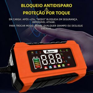 Carregador de Bateria Automotivo Inteligente 12V com Função Reparadora de Pulsos - Display Digital Bivolt para Carro, Moto, Caminhão e Veículos Agrícolas - Imagem 4