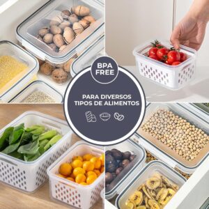Decolab Kit 3 Potes Herméticos MaxFresh® com Cesto Interno Removível, Organizador para Cozinha e Geladeira, Multiuso, Porta Mantimentos Gerais, Plástico BPA Free - Imagem 5