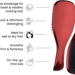 Tangle Teezer - Escova de cabelo desembaraçadora The Mini Ultimate Detangler para todos os tipos de cabelo, ideal para o uso em fios úmidos. Cor: Vermelho metalizado -Diabo Veste Prada 2 - Imagem 3