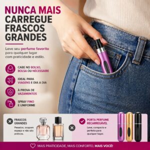 Kit 3 Porta Perfume Recarregável 5ml – Frascos Spray Portáteis, Compactos à Prova de Vazamento Ideal para Viagem, Bolsa e Uso Diário – Cores Sortidas Premium - Imagem 3