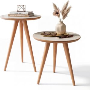 Kit Mesa Apoio e Lateral de Sofá Retrô Classic com 3 Pernas Decoração - Off White/Freijo - Imagem 5