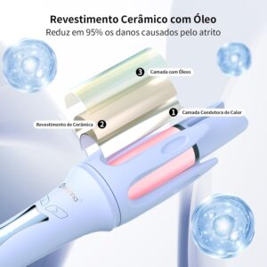 Modelador de Cachos Automático com LCD, 3 Temperaturas Ajustáveis 160°C 180°C 200°C, Revestimento Cerâmico com Óleo, Rotação Esquerda e Direita, Aquecimento Rápido, Cabo Giratório, para Cabelos Curtos Médios e Longos - Imagem 5
