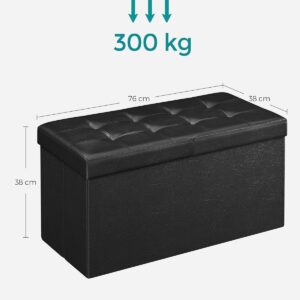 Banco Baú de Armazenamento SONGMICS, Preto | MAZIE Coleção, Puff Baú, 76 cm, Capacidade 300 kg, com Tampa Rebatível, Couro Sintético, BRLSF45BK - Imagem 3