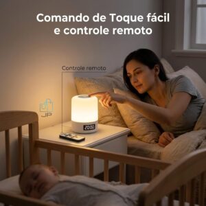 Luminária de Mesa LED Recarregável com Relógio Digital e Controle Remoto, Abajur Touch Ajustavel Sem Fio Portátil, Luz Noturna para Quarto Infantil, Berçário Escritório e Criado mudo - Imagem 5