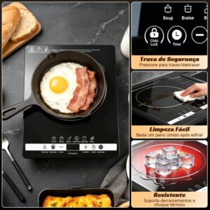 Cooktop Elétrico Portátil por Infravermelho 2200W, 14 Níveis de Temperatura - Compatível com Todos os Tipos de Panela, Temporizador, Função Travamento Infantil, 220V (Alternativa a Fogão de Indução) - Imagem 3