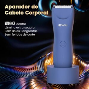ENSSU Aparador de Pelos para homens, aparador elétrico para a virilha com lâmina cerâmica segura para a pele, à prova d'água para peito, barba e pelos pubianos, com base de recarga (Azul) - Imagem 2
