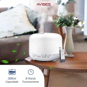 Umidificador de Ar AVIBES Difusor e Aromatizador Ultrassônico com LED 7 Cores e Purificador de Ambiente Portátil 300ml - Imagem 2