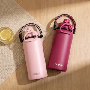 Garrafa Térmica 950ml de Inox, Parede Dupla, Isolamento a Vácuo, Bico Antivazamento, Com Alça de Paracord, Mantém Quente e Gelado (Rosa) - Imagem 2
