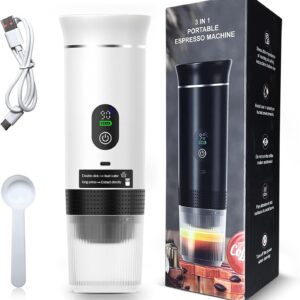 Máquina de Café Portátil 3 em 1, Cafeteira Expresso Portátil Elétrico com Bateria 2500mAh, Display Digital, Compatível com Cápsulas e Pó, 72W, 150ml, Branco - Imagem 1