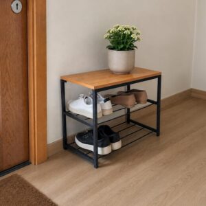 Sapateira Banco Industrial LH Móveis 2 Prateleiras, Cedro | Para Hall/Closet/Quarto, em Chapa de Aço - Imagem 2