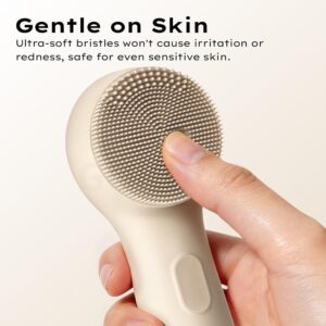GOKOCO Escova de Limpeza Facial Elétrica Sônica de Silicone PN003, 3 Modos Ajustáveis, Dupla Zona de Cerdas, Bateria de Longa Duração, IPX7 Impermeável, Carregamento Type-C, Portátil, Bege - Imagem 7
