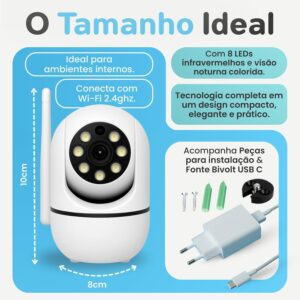 Câmera de Segurança WiFi 1080p, Visão Noturna, Rotação 355°/90°, Áudio Bidirecional, Monitoramento Remoto, Detecção de Movimento - Imagem 6