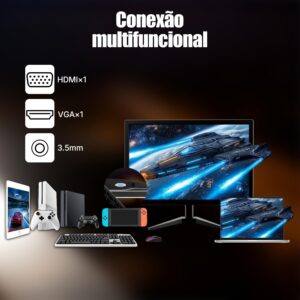 Monitor Gamer LCD 20 Polegadas, 1600x900 HD, 100Hz | Alto-falantes Integrados, Tempo de Resposta 1ms, 250cd/m², 72% NTSC, 1000:1, HDMI/VGA/AUIDO/DC, Bivolt - Imagem 6