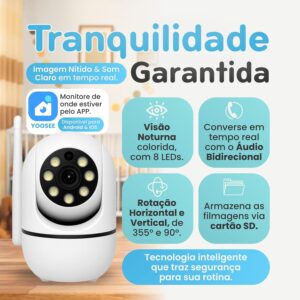 Câmera de Segurança WiFi 1080p, Visão Noturna, Rotação 355°/90°, Áudio Bidirecional, Monitoramento Remoto, Detecção de Movimento - Imagem 3