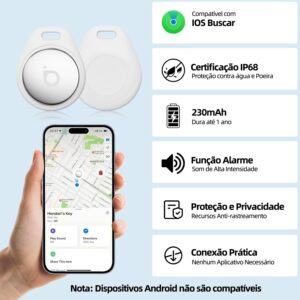 Tag Rastreador GPS Compatível com iPhone iOS (App Buscar), Smart Tag Localizador com Alarme Sonoro e Bateria de Longa Duração Substituível, Rastreador Veicular, Mala, Pet e Crianças - Imagem 2